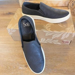 Black Sofft real full grain leather  snake print sneakers.